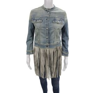 The Perfext Womens Basic Jacket Denim Blue Western Button Long Sleeve Size S